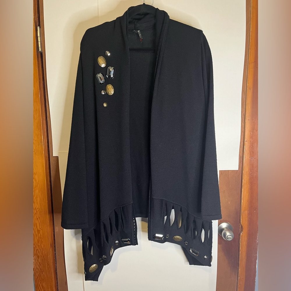 Roni Rabl Women’s Size L Black Wool Blend Cardigan w/ Chunky Acrylic Beads